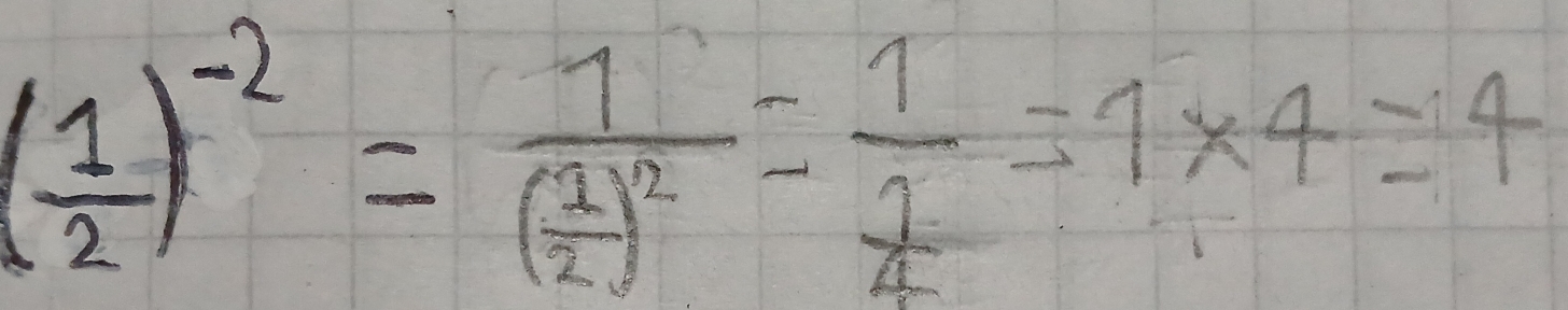 ( 1/2 )^-2=frac 1( 1/2 )^2=frac 1 1/4 =1* 4=4