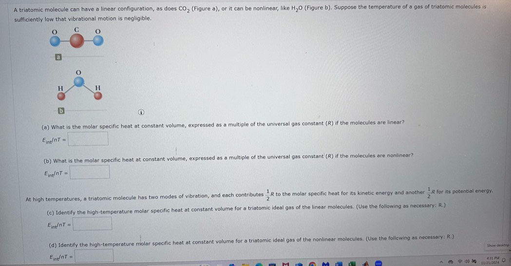 Solved: A triatomic molecule can have a linear configuration, as does ...