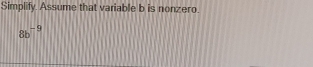 Simplify. Assume that variable b is nonzero.
8b^(-9)