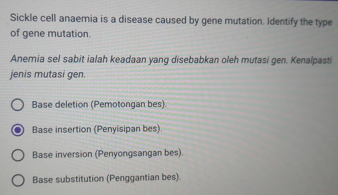 Selesai:Sickle cell anaemia is a disease caused by gene mutation ...