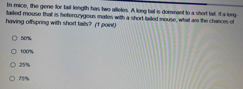 Solved: In mice, the gene for tail length has two alleles. A long tail ...