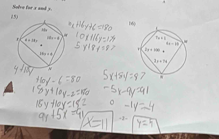 Solve for x and y.
15)
16)

2=