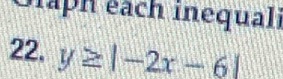 Graph eách inequali 
22. y≥ |-2x-6|