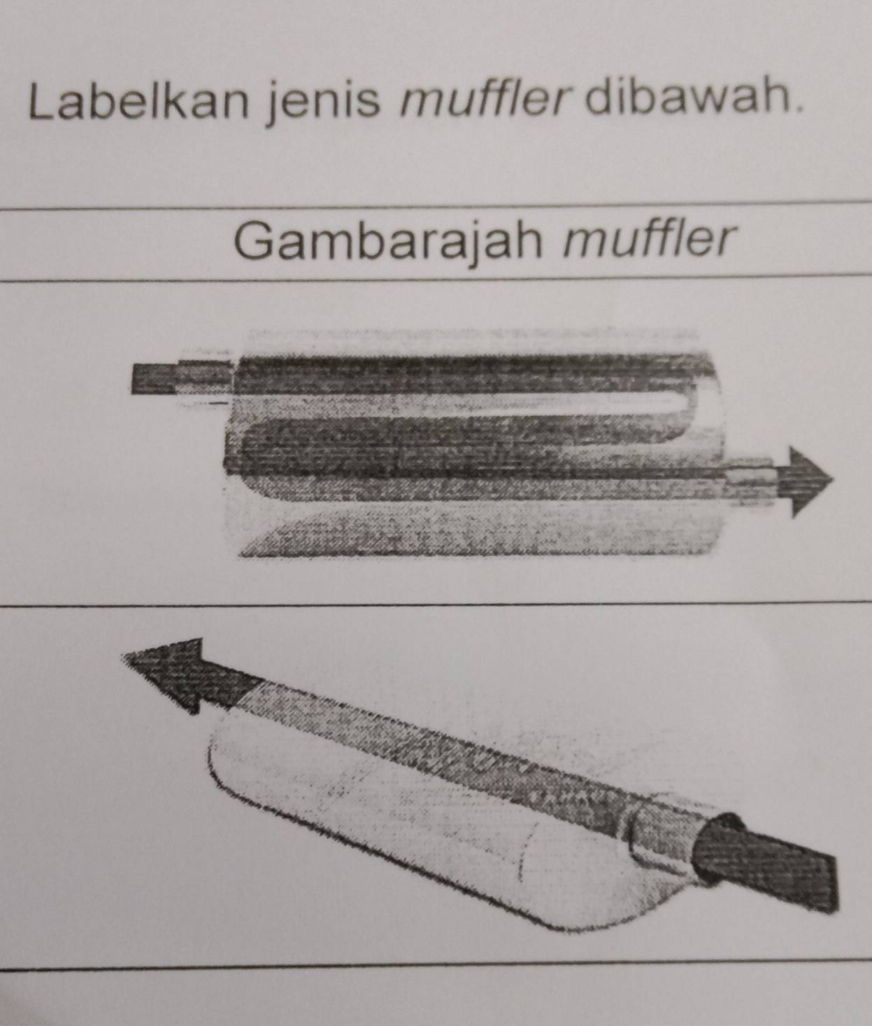 Labelkan jenis muffler dibawah. 
Gambarajah muffler