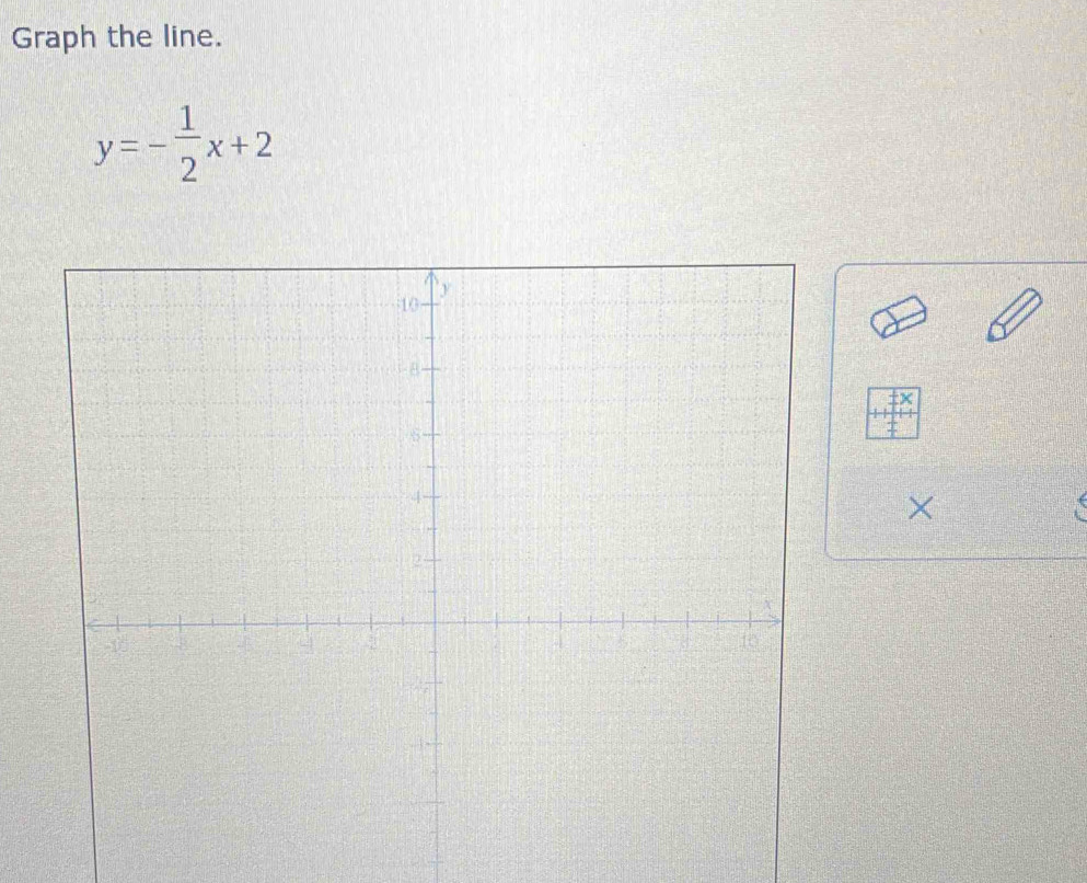 Graph the line.
y=- 1/2 x+2
X
×