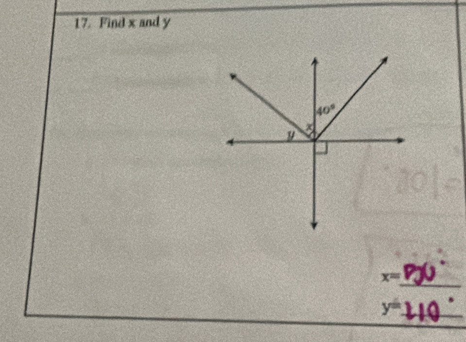 Find x and y
_
x=
y= _