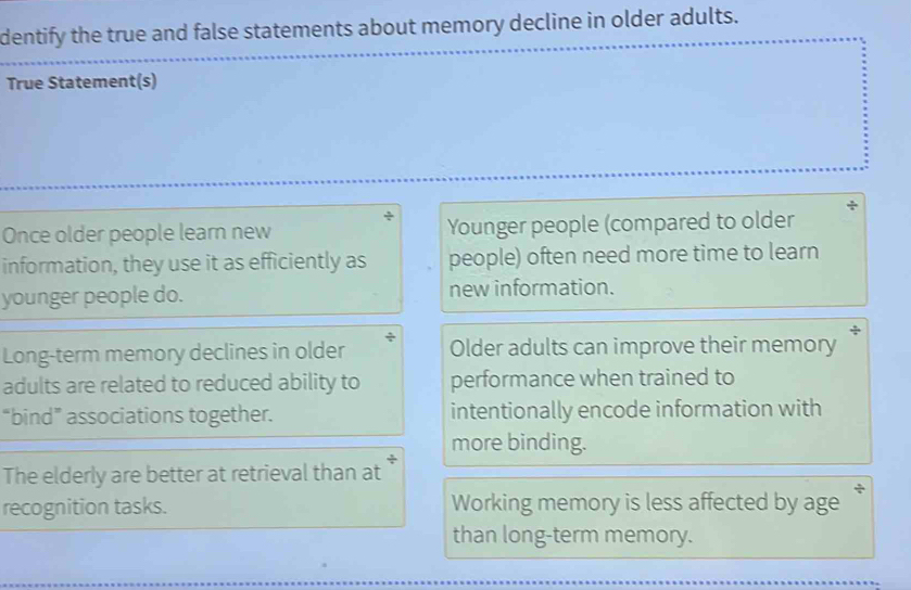 Solved: dentify the true and false statements about memory decline in ...