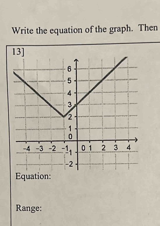 Write the equation of the graph. Then 
Equation: 
Range: