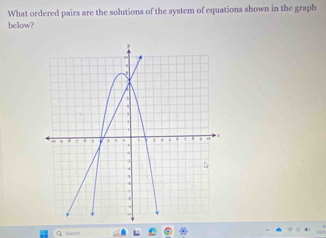 What ordered pairs are the solutions of the system of equations shown in the graph 
below?
6
a Search 10/3: