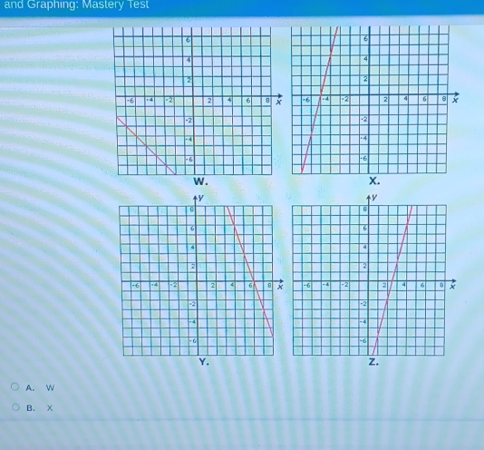 and Graphing: Mastery Test
A. W
B. X