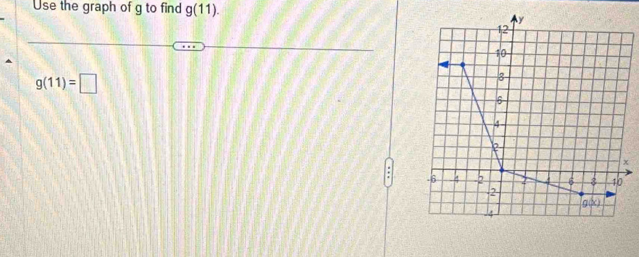 Use the graph of g to find g(11).
g(11)=□