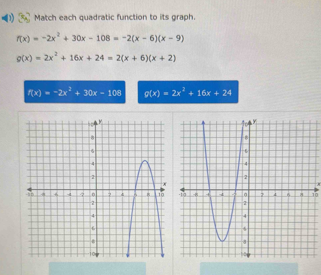 Solved: Match each quadratic function to its graph. f(x)=-2x^2+30x-108 ...
