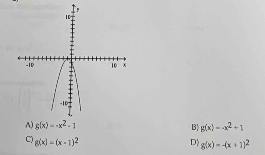 g(x)=-x^2+1
B)
C) g(x)=(x-1)^2 D) g(x)=-(x+1)^2