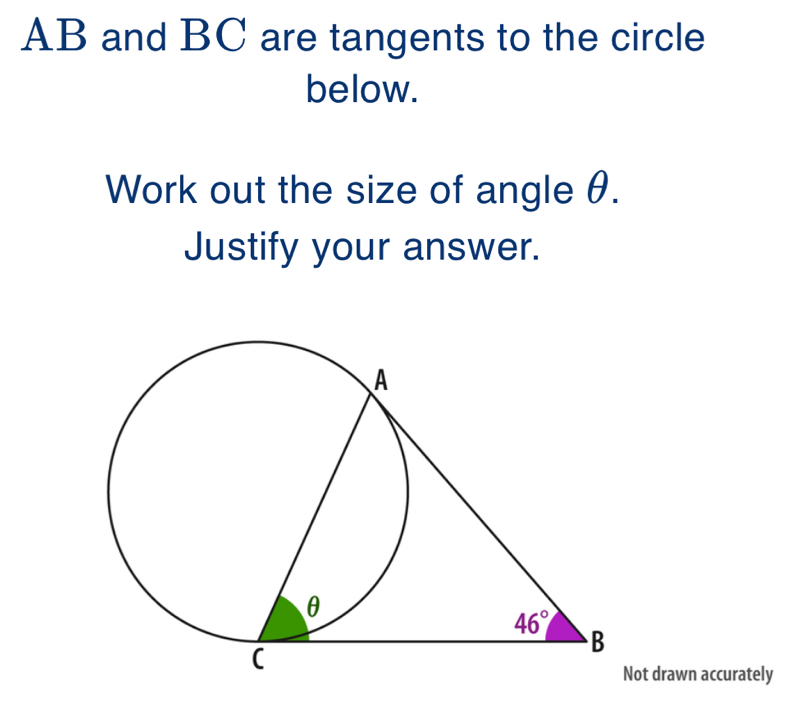 Solved: AB and BC are tangents to the circle below. Work out the size ...
