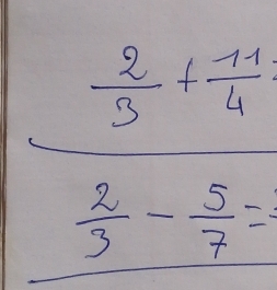 -frac  2/3 -f- 3/4  3/3 - 5/2 =