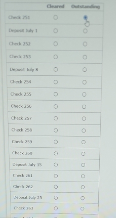 Cleared Outstanding 
C 
D 
C 
C 
D 
Check 263