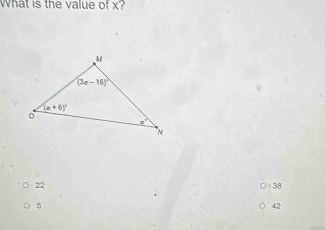 What is the value of x?
22
38
5
42