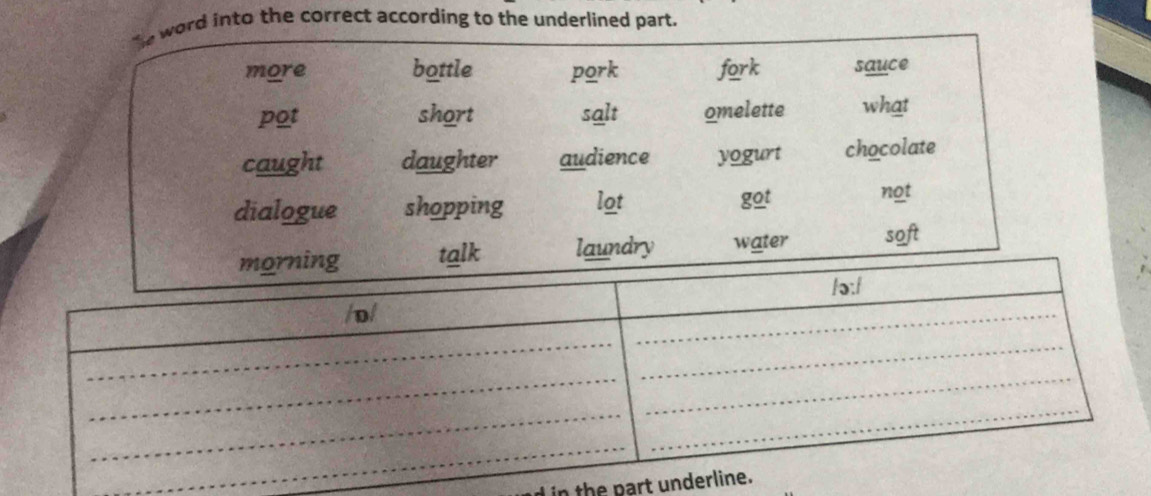 rd into the correct according to the underlined part. 
in the part