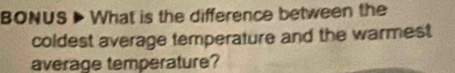 BONUS ▶ What is the difference between the 
coldest average temperature and the warmest 
average temperature?