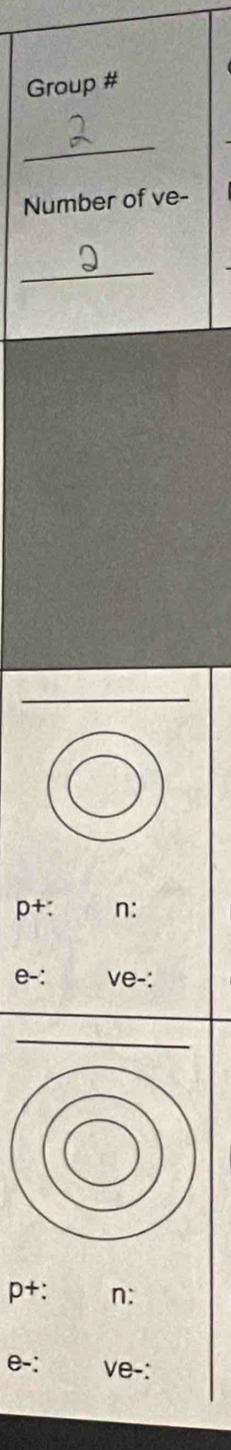 Group # 
_ 
Number of ve- 
_ 
p+: n: 
e-: ve-: 
p+: n: 
e-: ve-: