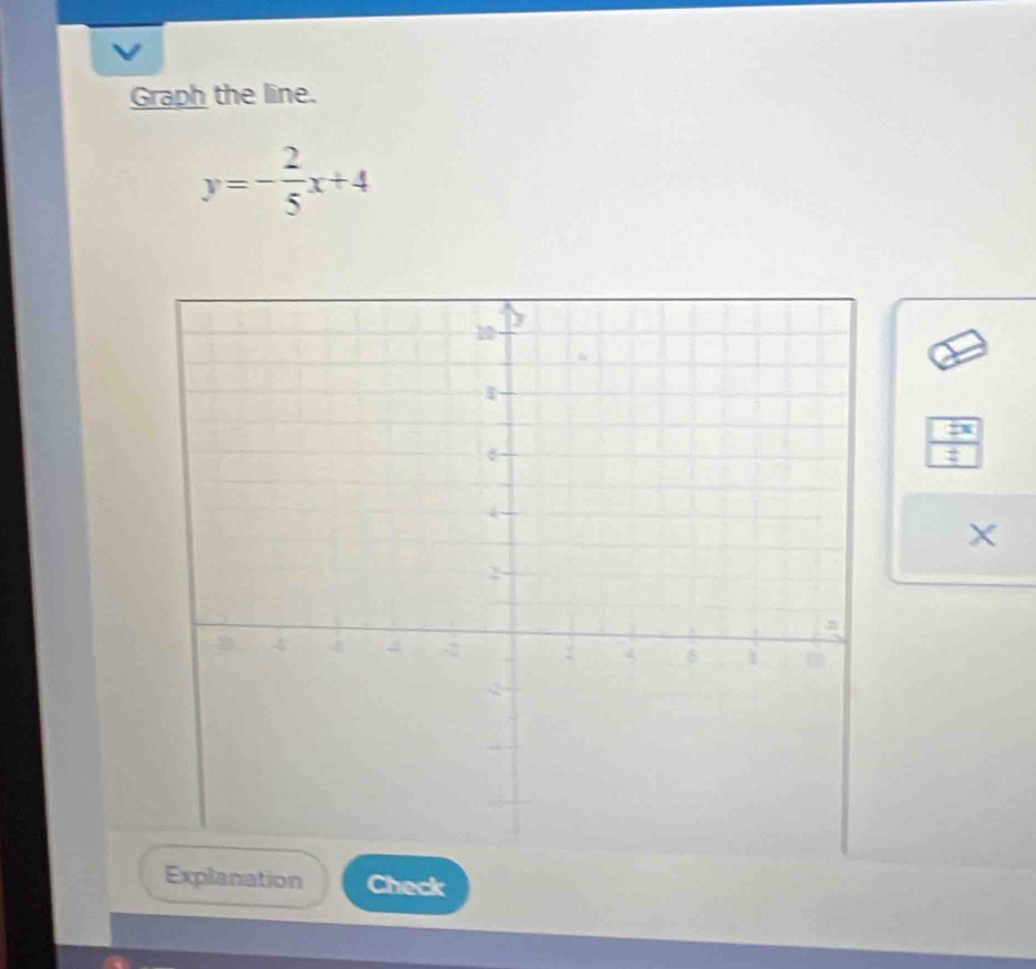 Graph the line.
y=- 2/5 x+4
lanation Check