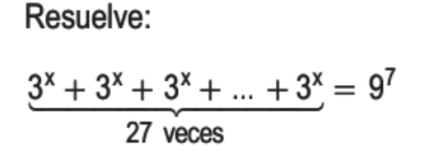 Resuelve:
 (3^x+3^x+3^x+...+3^x)/27vecos  =9^7