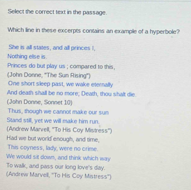 Solved: Select the correct text in the passage. Which line in these ...