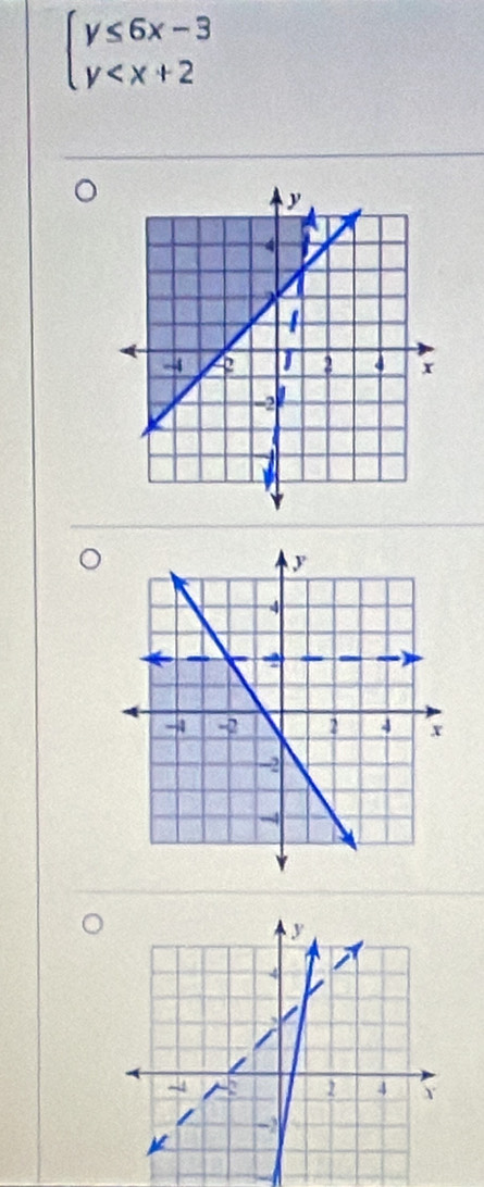 beginarrayl y≤ 6x-3 y