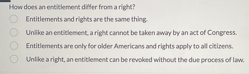 Solved: How does an entitlement differ from a right? Entitlements and ...