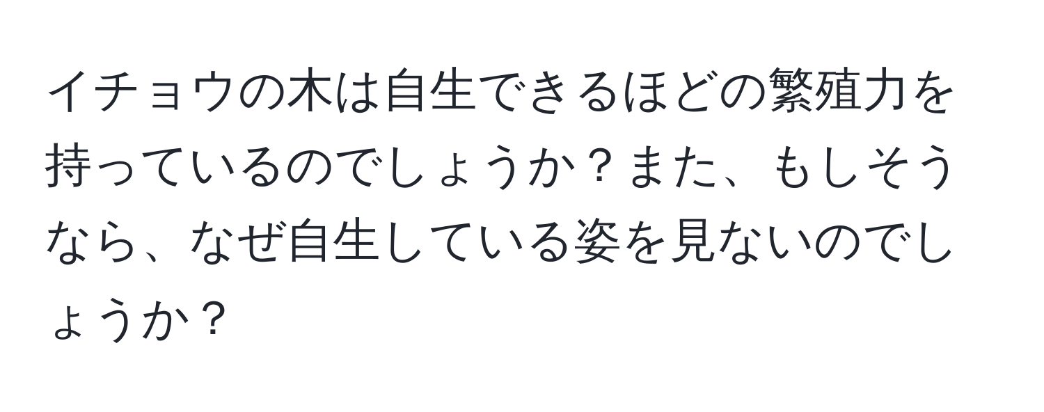 イチョウの木は自生できるほどの繁殖力を持っているのでしょうか？また、もしそうなら、なぜ自生している姿を見ないのでしょうか？