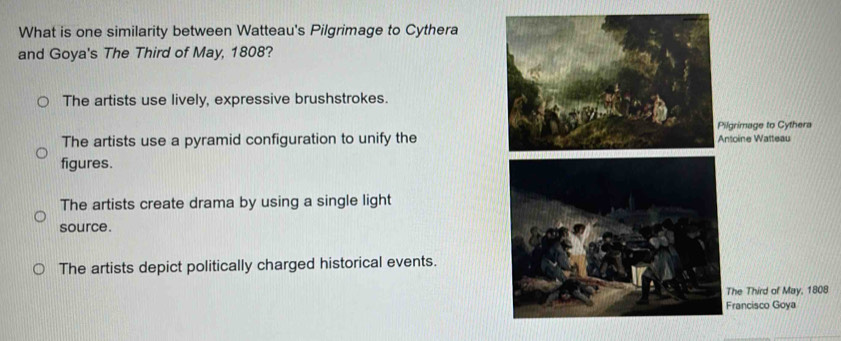 Solved: What is one similarity between Watteau's Pilgrimage to Cythera ...