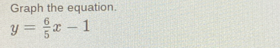 Graph the equation.
y= 6/5 x-1