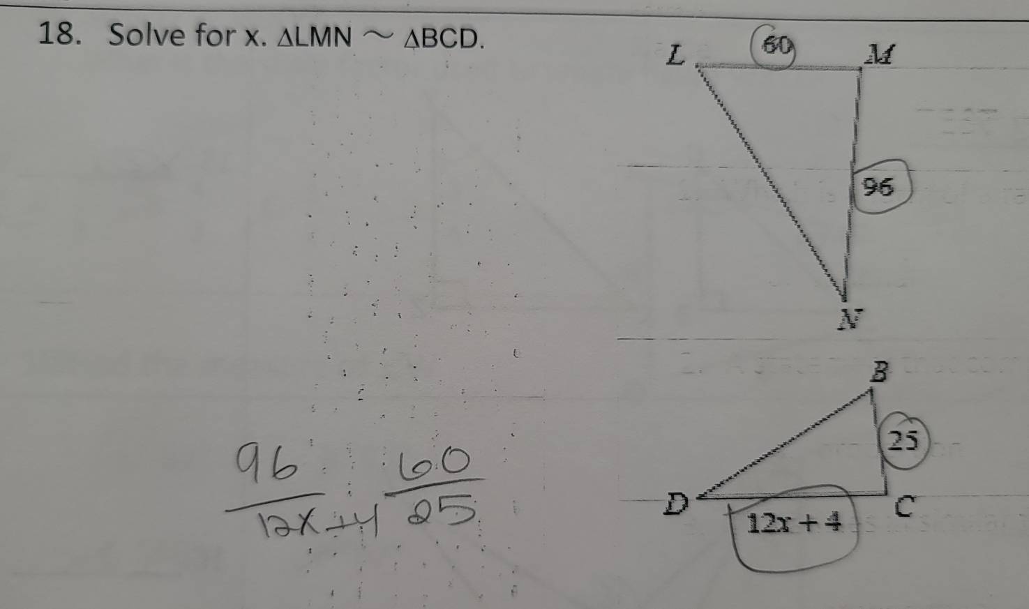 Solve for x. △ LMNsim △ BCD.