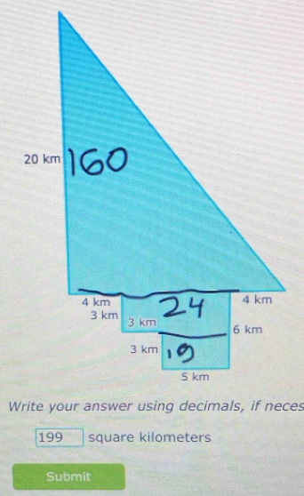 199 square kilometers
Submit