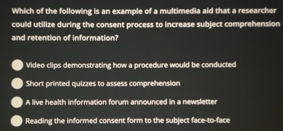 Solved: Which of the following is an example of a multimedia aid that a ...