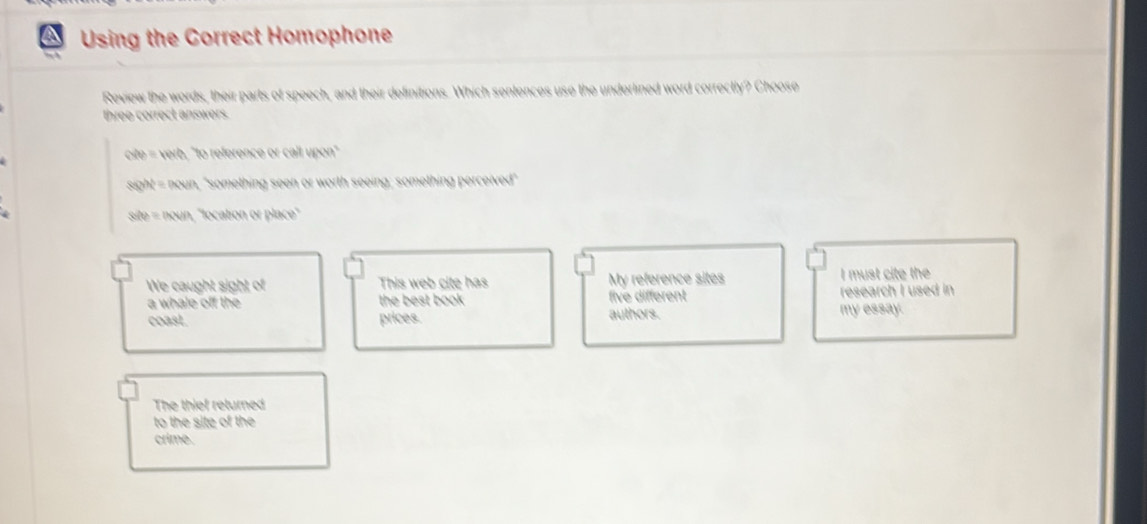 Solved: Using the Correct Homophone Review the words, their parts of ...