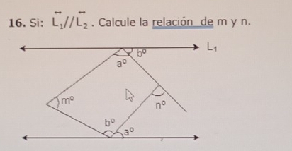 Si: overleftrightarrow L_1//overleftrightarrow L_2. Calcule la relación de m y n.