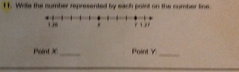 Wrile the number represented by each point on the number line. 
Paint X _ Point Y _