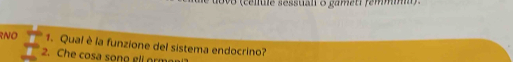 3vo (cellule sessuali o gameti femmíi). 
RNo 1. Qual è la funzione del sistema endocrino? 
2. Che cosa sono gll orma