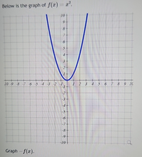 Below is the graph of f(x)=x^2. 
10 
Graph -f(x).