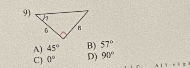 A) 45° B) 57°
C) 0°
D) 90°
A 1 1