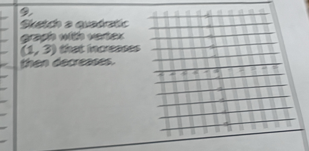 Sketch a euatratic 
Grach with vertex
(1,3) that iorenses 
then decreases.