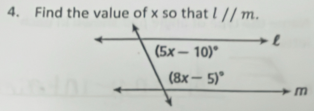 Find the value of x so that l // m.