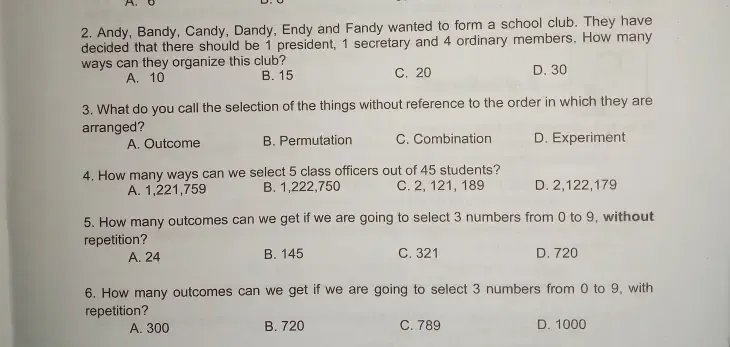 Solved: Andy, Bandy, Candy, Dandy, Endy and Fandy wanted to form a ...