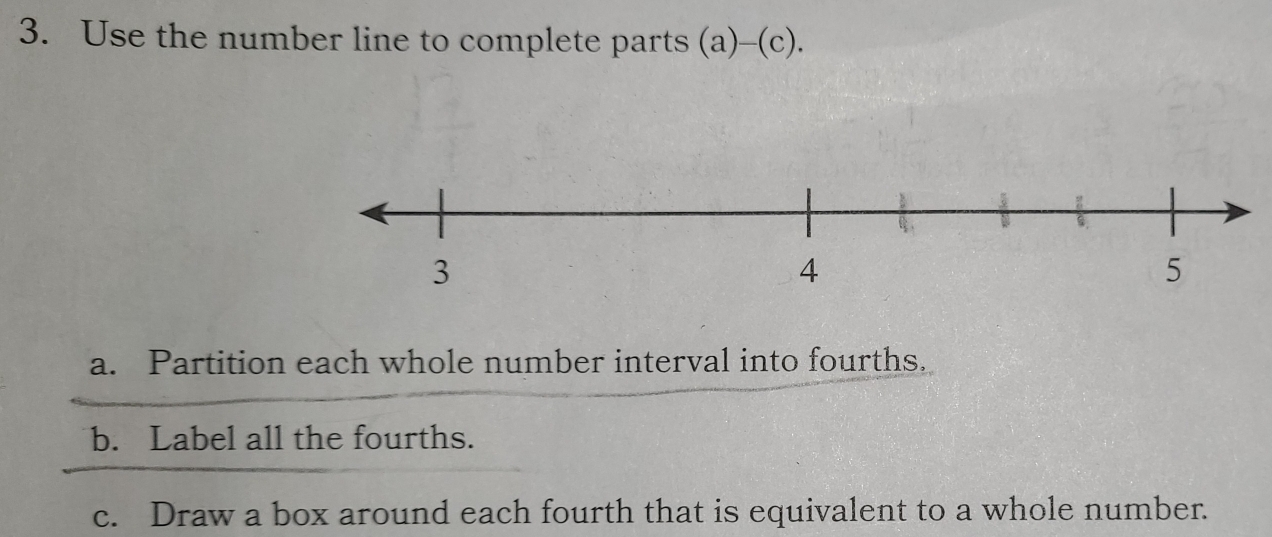 Use the number line to complete parts (a)-(c). a. Partition each whole ...