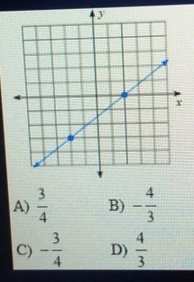 A)  3/4  B) - 4/3 
C) - 3/4  D)  4/3 