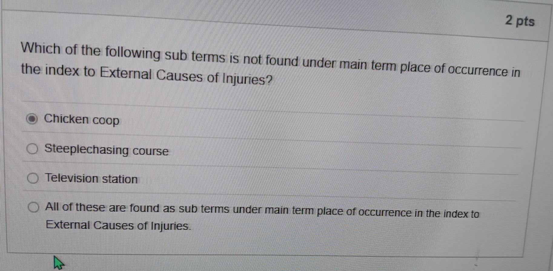 Solved: Which of the following sub terms is not found under main term ...