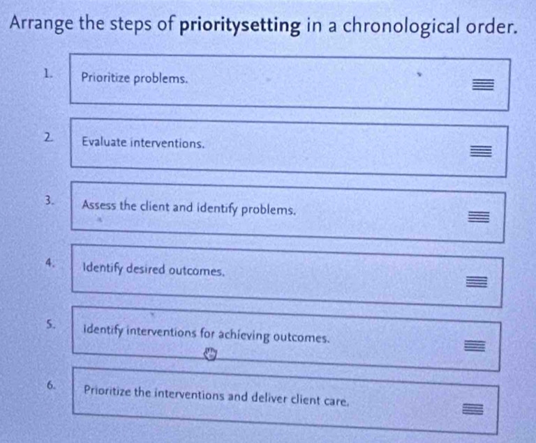 Solved: Arrange the steps of prioritysetting in a chronological order ...