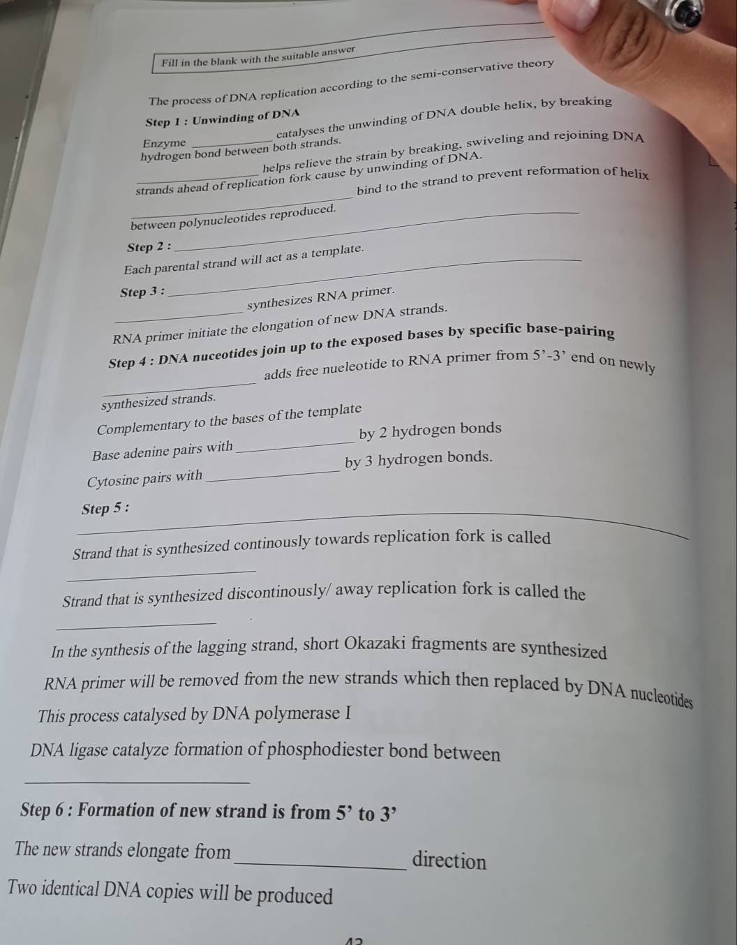 Selesai:Fill in the blank with the suitable answer The process of DNA ...