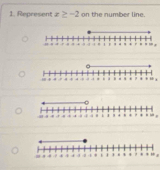 Represent x≥ -2 on the number line. 
, “ , 
, , z